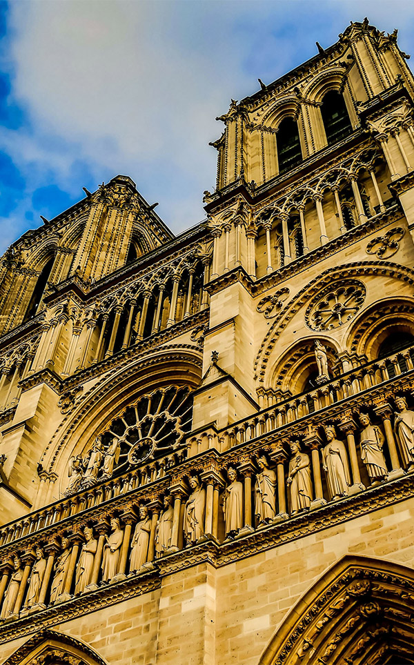 Low angle shot of the Square Jean XXIII captured under the beautiful cloudy sky in Paris, France